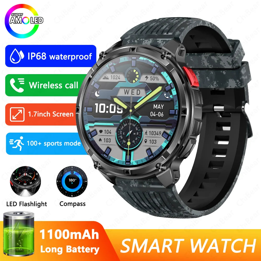 T-Rex3 Pro GPS Military Smartwatch – 1100mAh, 5ATM Waterproof, Sports Run Tracker & Compass
