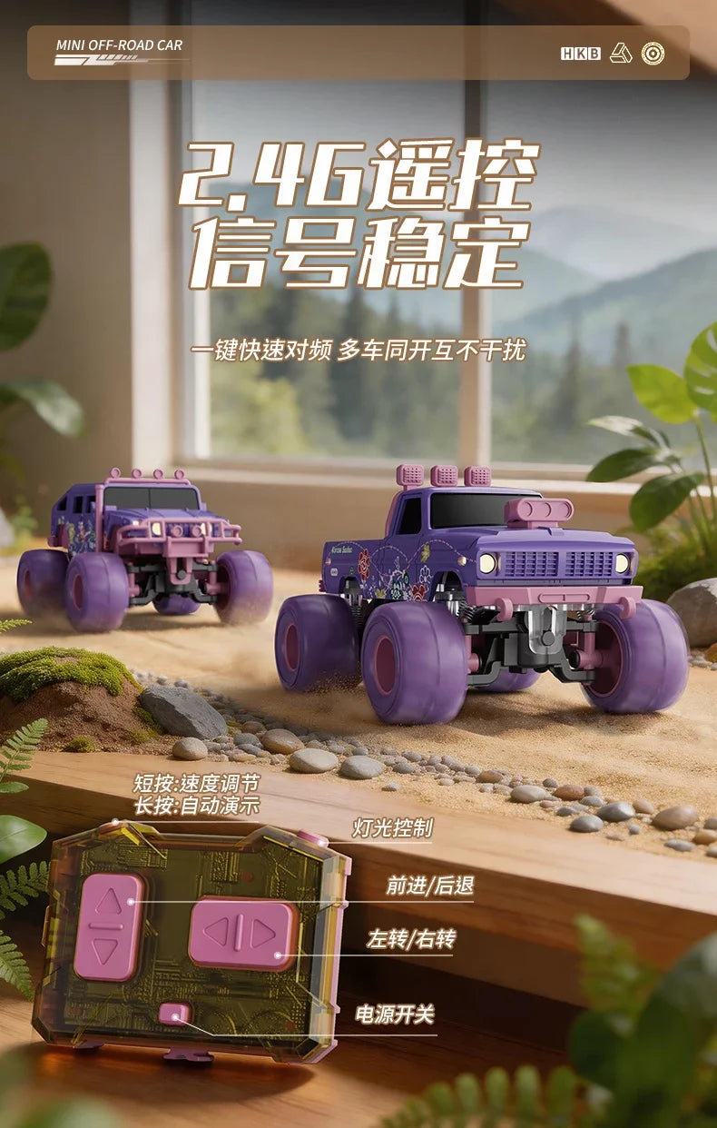 hot model 1:64 mini alloy remote control truck 2.4G four-wheel drive big foot off-road vehicle simulation model children toy car