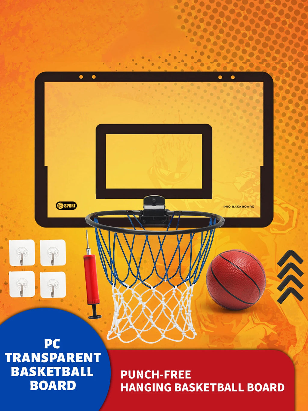 Kids Wall-Mounted Foldable Basketball Stand – Silent, No-Drill Indoor & Outdoor Activity Hoop with Basketball