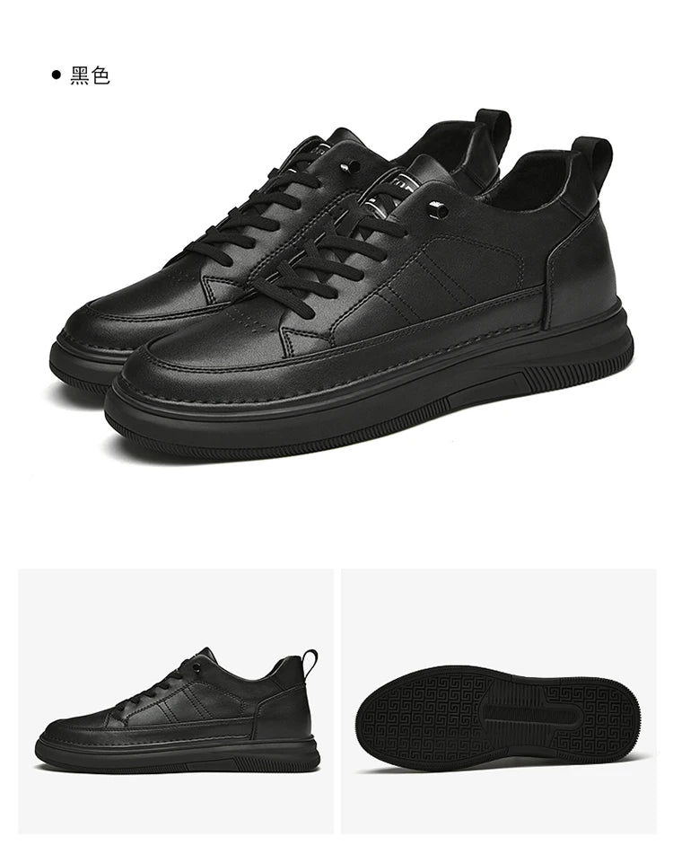 Men's Genuine Leather Height-Boosting Sneakers — +6cm