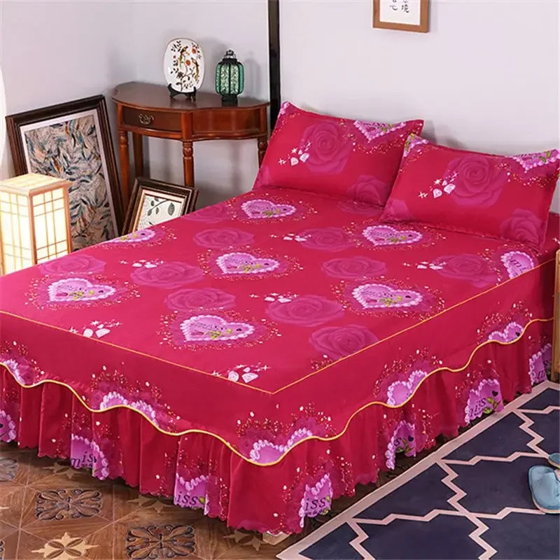 Cotton Quilted Bed Skirt – Double-Thickened Non-Slip Breathable Mattress Cover
