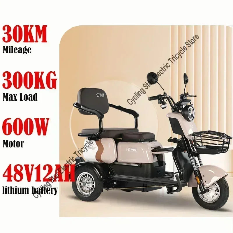 3-Wheel Electric Mobility Scooter for Adults, Long-Range Tricycle