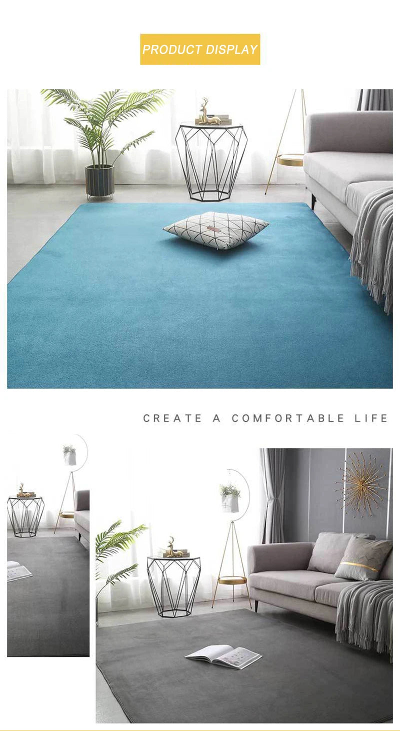 VIKAMA Solid Color Coral Velvet Rug – Soft Non-Slip Kids Play Mat & Bedroom Carpet