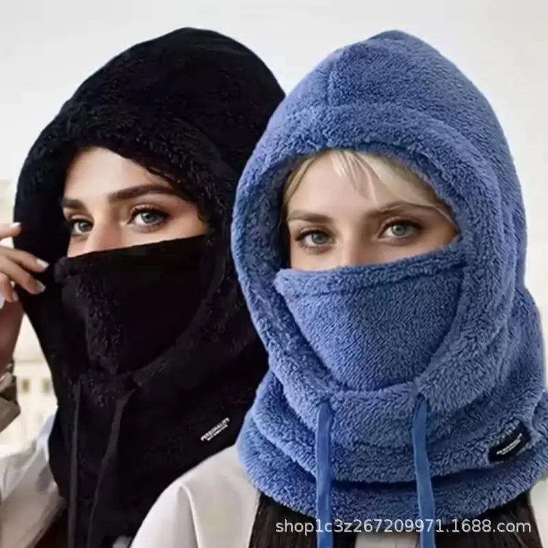 Plush Drawstring Balaclava Hood with Face and Neck Cover