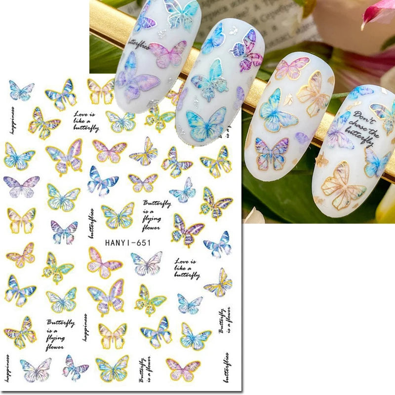 3D Summer Tropical Nail Art Sticker Decals — Palms, Butterflies & Flowers
