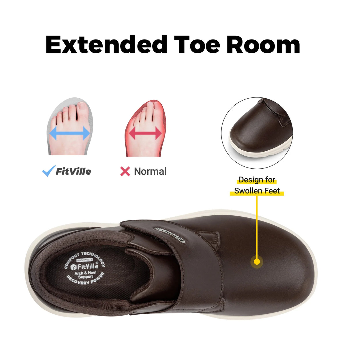 FitVille Men's Wide Diabetic Leather Shoes – Slip-On Orthopedic Footwear for Swollen Feet, Neuropathy & Foot Pain Relief