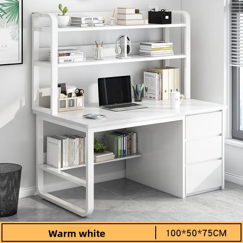 Modern Desk with Integrated Bookshelf — Student Writing Desk, Home Computer Desk & Bedroom Study Table