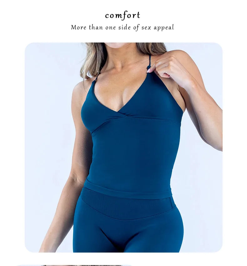 Women's Seamless Cross Sports Vest – Padded Backless Yoga Gym Workout Fitness Camisole