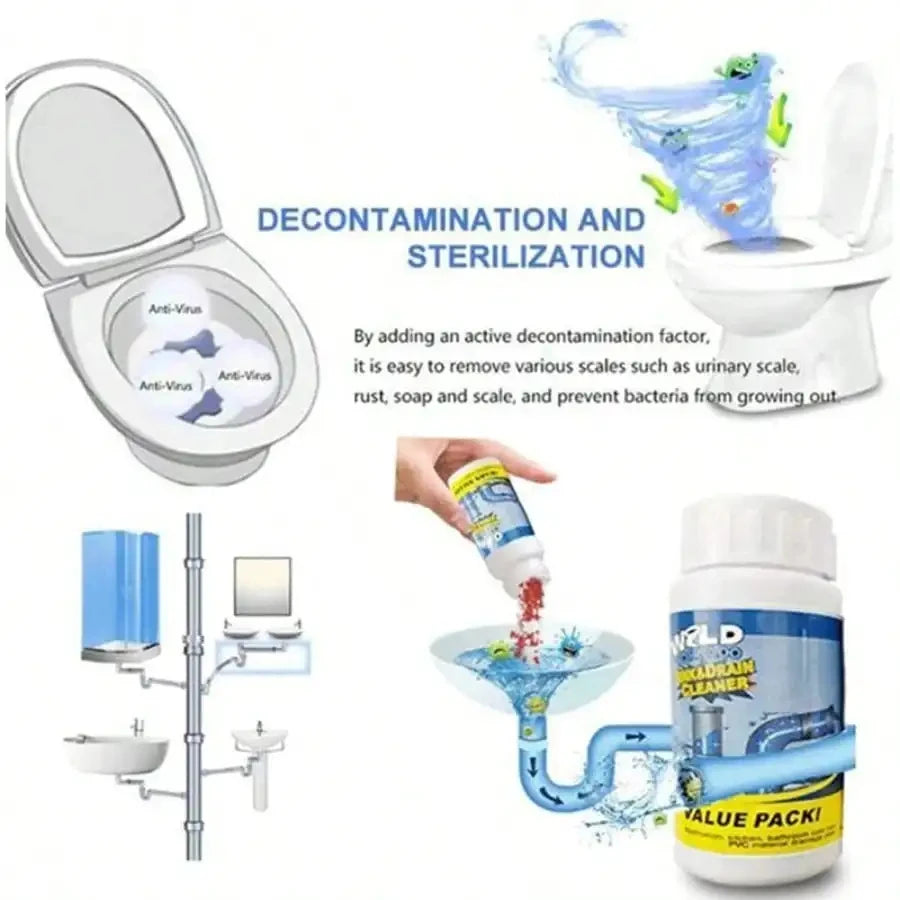 No More Blocked Drains — Powerful Pipe Unclogging Agent & Sewer Powder | Removes Odors & Blockages, 1/2/3/6 Pack Options
