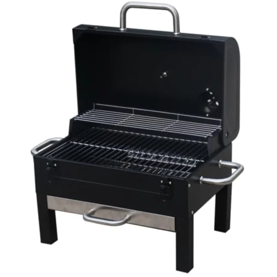 GasOne Portable Tabletop Charcoal BBQ Grill | 18-Inch, 2-Tiered, Side Handles, Lid, Stainless Steel, Compact for Picnic & Tailgate