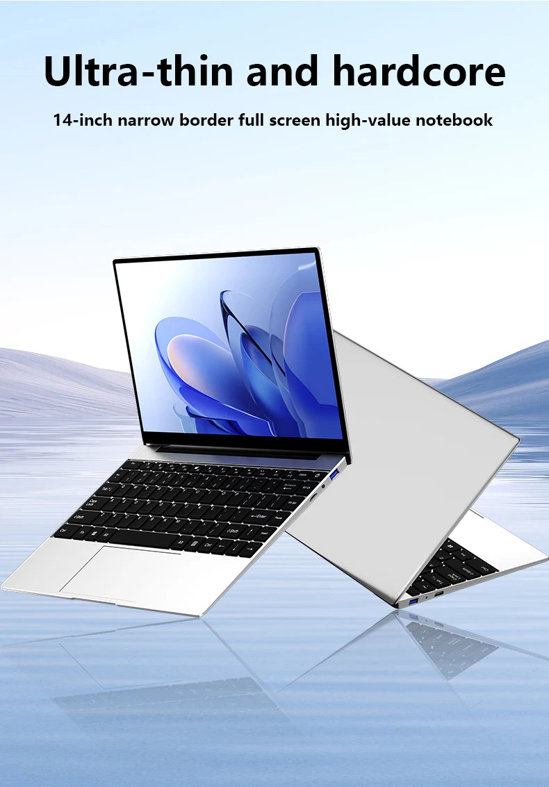 14.1" Intel Pentium N3700 Ultra Slim Laptop – 16GB RAM, Up to 2TB SSD, Windows 11