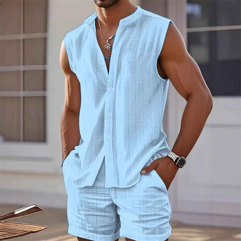 Men's Plaid Sleeveless Vest & Shorts Set – Casual Trendy Hawaiian Beach 2-Piece
