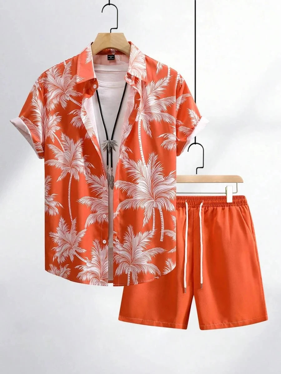 Men's Print Patchwork Lapel Shirt & Beach Shorts Hawaiian Set – Summer Streetwear 2-Piece
