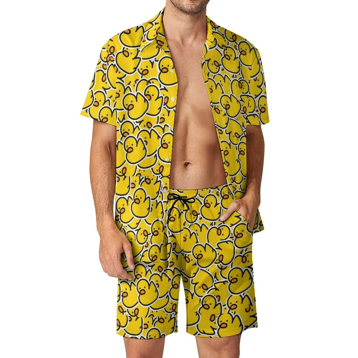 Men's Yellow Rubber Duck 3D Print Shirt & Beach Shorts – Hawaiian Streetwear Set