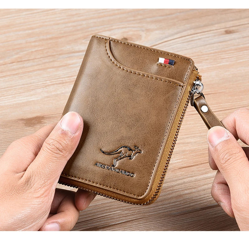 Men's RFID Leather Business Wallet – Zipper Card Holder Purse with RFID Protection