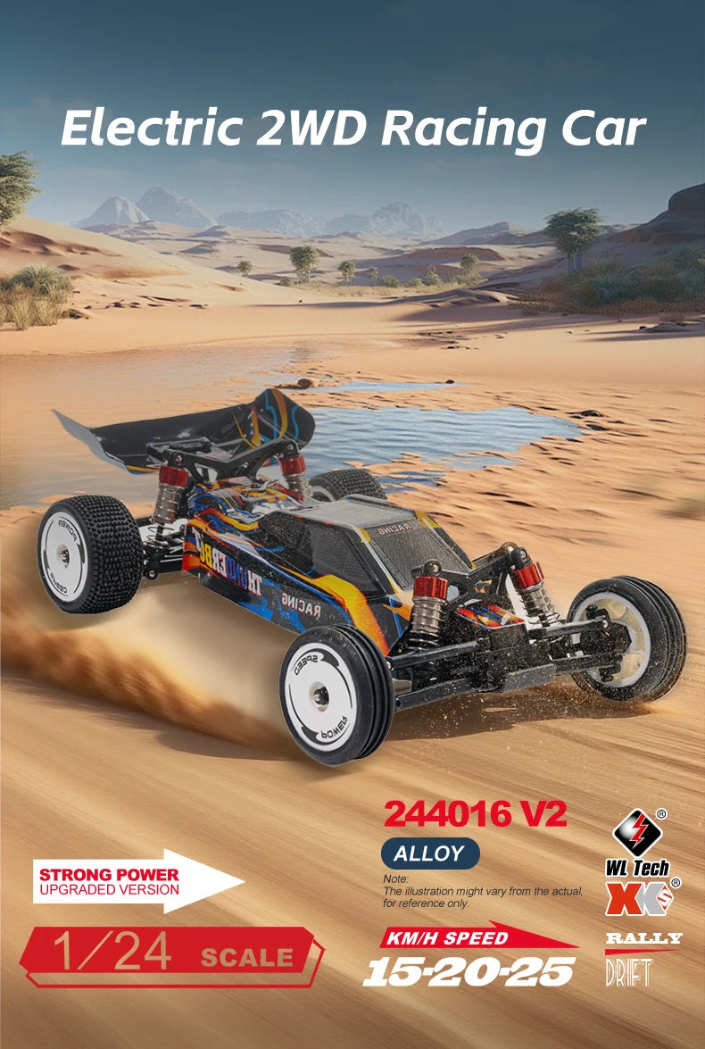 WLtoys 244016 V2 1:24 Scale 2WD RC Racing Car with Electronic Gyro – 25KM/H 3-Speed Remote Control