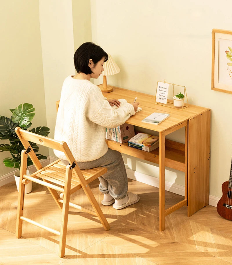 Foldable Bamboo Computer Desk — Student Writing Workbench, Bedroom & Bedside Use, 83cm & 103cm