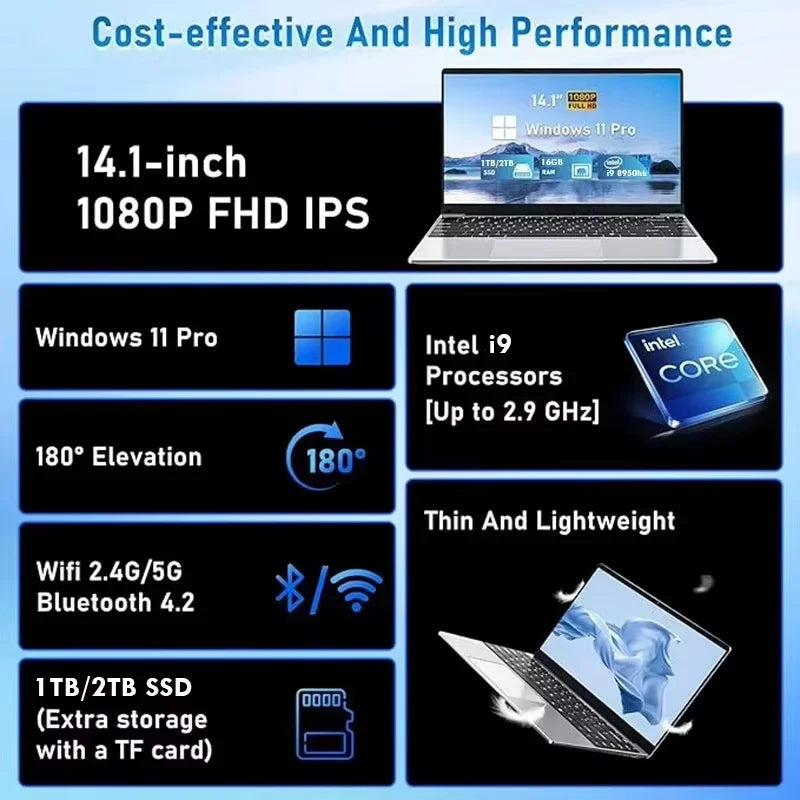 14.1" Windows 11 Gaming Laptop — Portable Performance for Gaming & Work