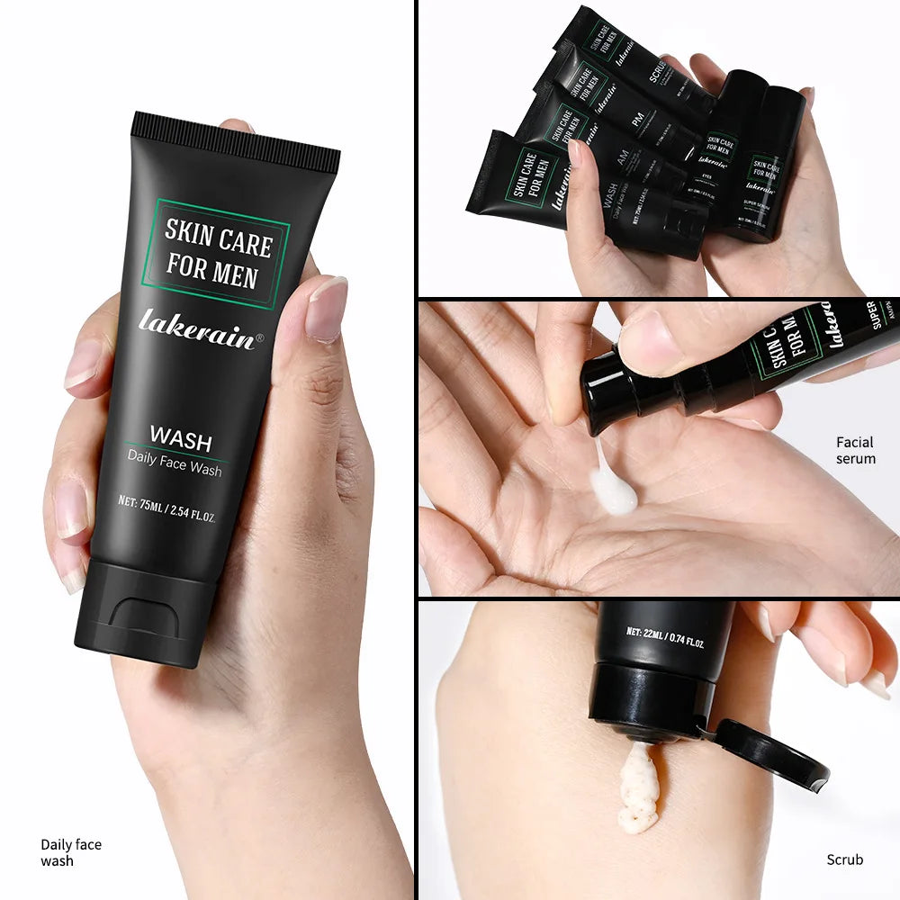 Men's 3-in-1 Daily Skin Care Kit – Face Wash, Moisturizing Cream & Eye Cream for Anti-Aging & Oil Control