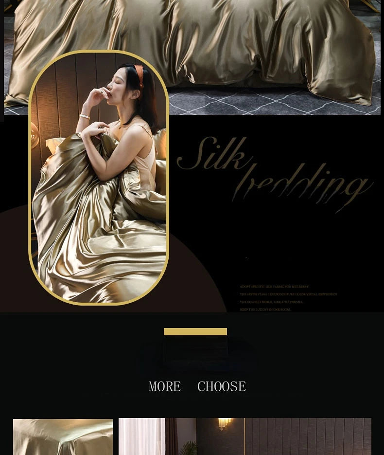 Pure 100% Silk Bedding Set – Luxury Soft Duvet Cover, Bed Sheet & Pillowcases, Twin to King