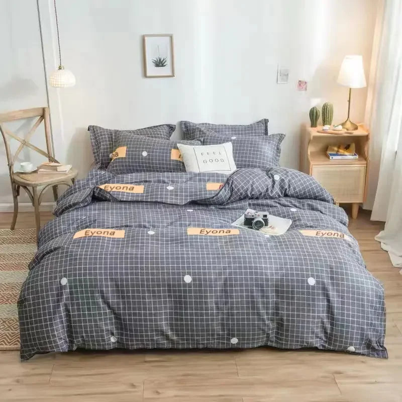 Plaid Print Duvet Cover – Lightweight Polyester-Cotton Bedding Bag, 24 Colors & 3 Sizes