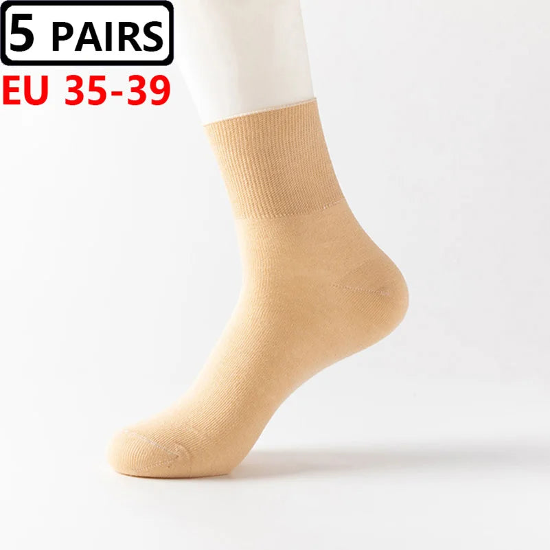 Plus Size Diabetic Loose Mouth Socks Size 48–50 – 5 Pairs Non-Binding Varicose Vein Socks for Older Men & Diabetes Patients