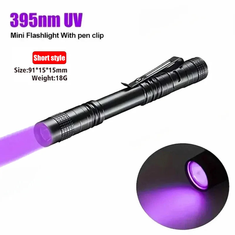 UV Flashlight 395nm Ultraviolet Torch – Pet Urine & Scorpion Detector, Pen Clip, 200 Lumens, AAA Battery
