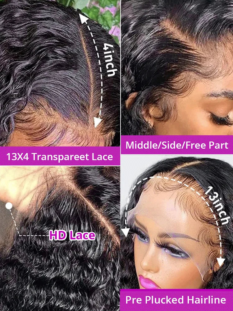 200 Density 40 Inch Deep Wave Lace Front Wig | 13x4 13x6 360 HD Lace Water Wave Curly Human Hair for Black Women