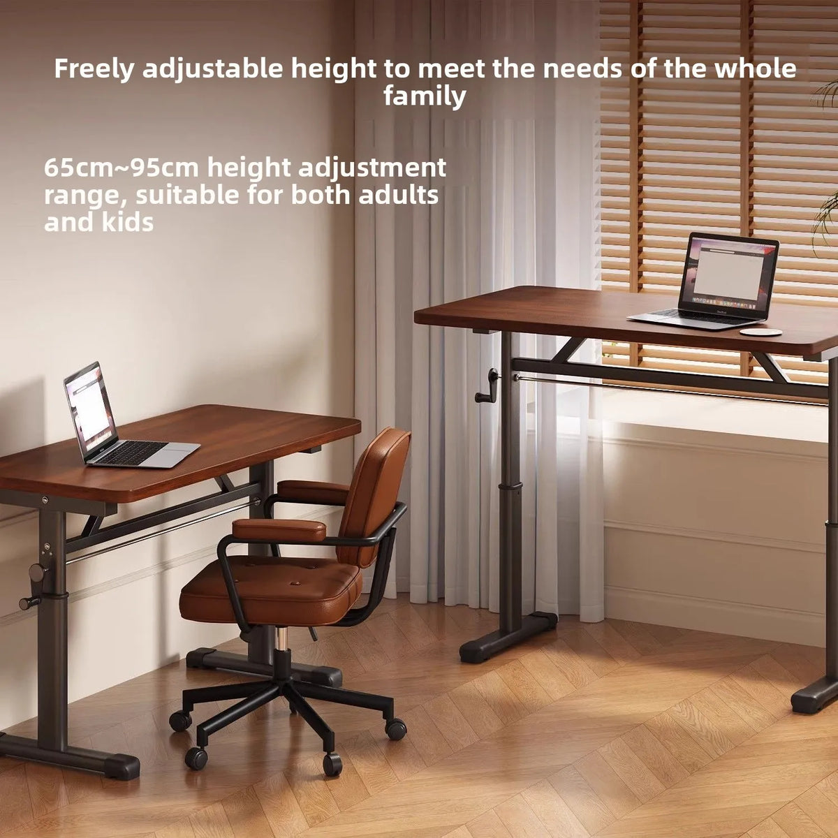 Manual Crank Height-Adjustable Computer Desk — Ergonomic Study Table, 65–95cm, Multiple Finishes