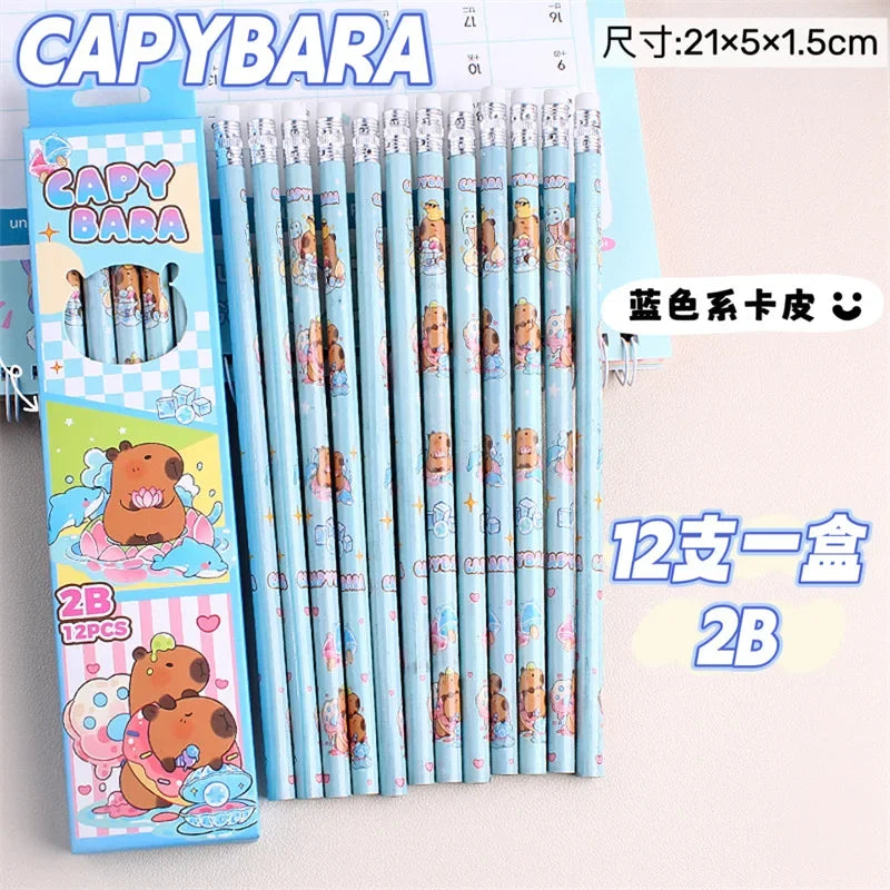 12-Piece Capybara Pencil & Eraser Set