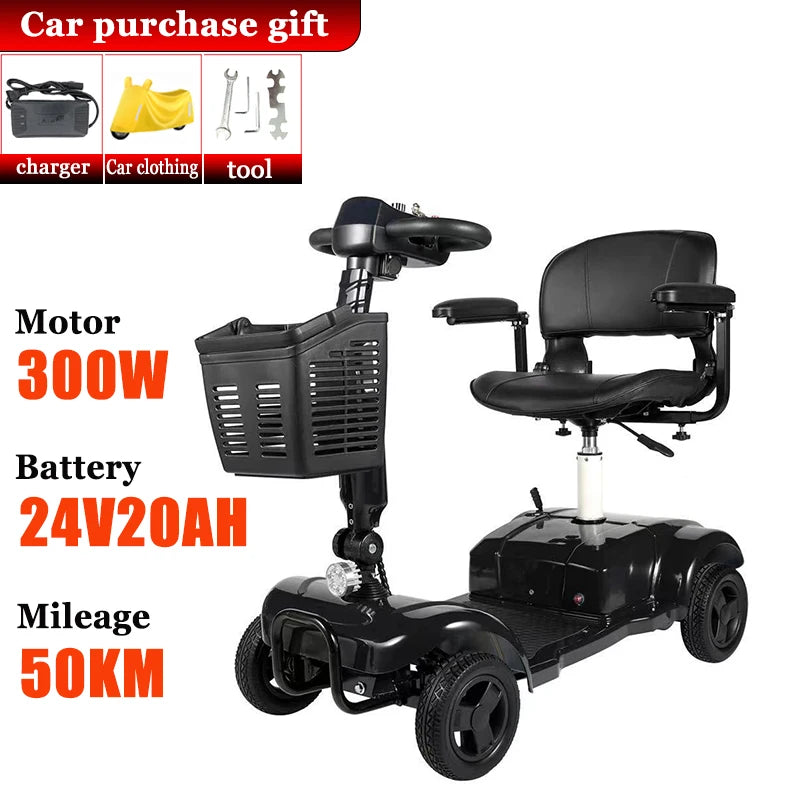 Foldable 4-Wheel Mobility Scooter – 300W, 25–50 km Range