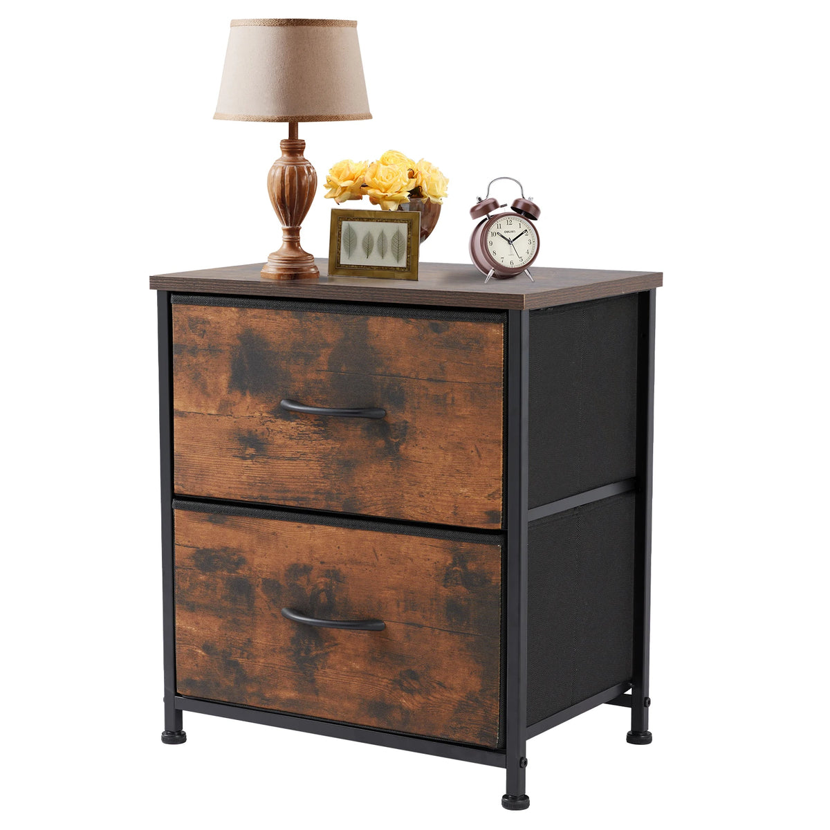 JHK Nightstand & Bedside Table – 2 Fabric Drawers, Storage Cabinet for Bedroom, Coffee & Sofa Side Table