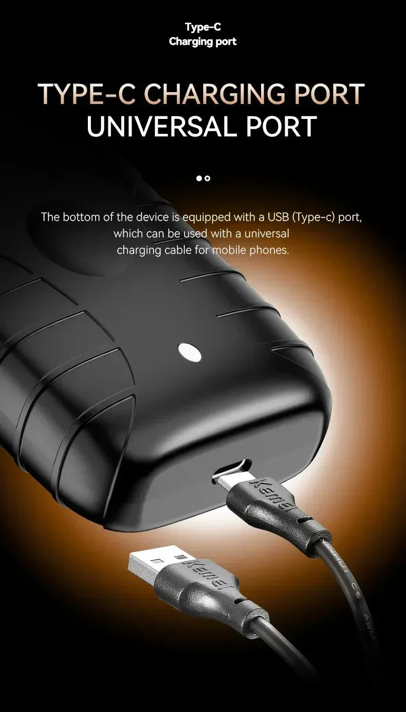 Kemei Professional Hair Clipper & Beard Trimmer – LCD Display, Wet/Dry, USB Fast Charge