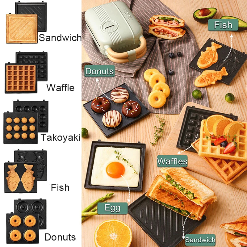 Mini Sandwich Maker & Breakfast Multi Cooker – Electric Toaster, Pancake, Waffle & Donut Maker for Kitchen