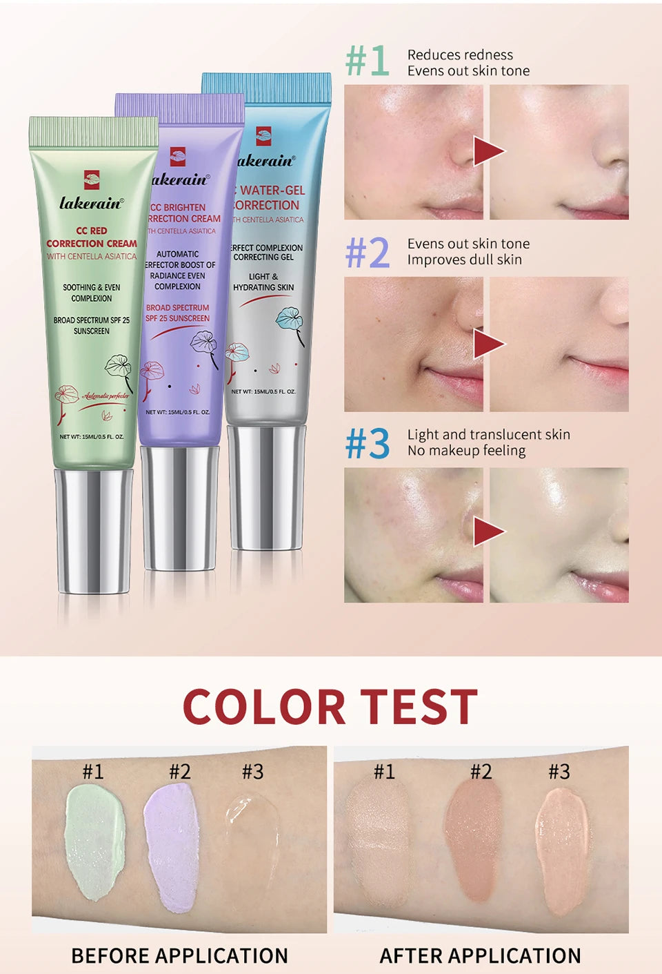 3-Pack CC Cream Color-Changing Foundation — Korean High Coverage Liquid