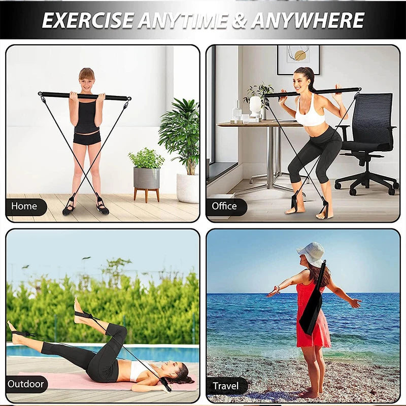 Pilates Stick – Multi-Functional Fitness & Yoga Equipment, Elastic Exercise Bar with Hip Pulling Rope for Home Training