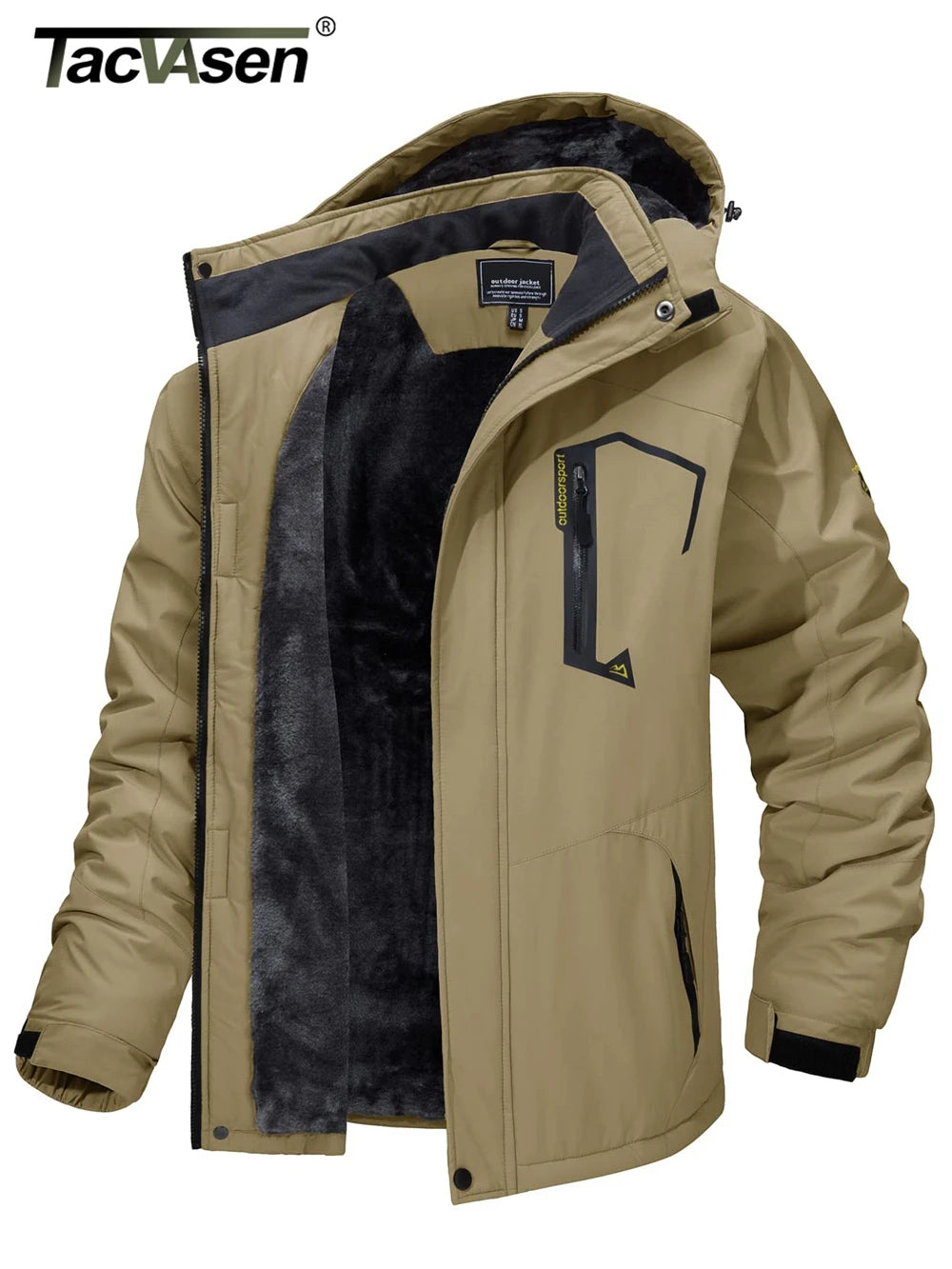 TACVASEN Fleece-Lined Mountain Hiking Jacket – Removable Hood Ski Snowboard Parka for Men