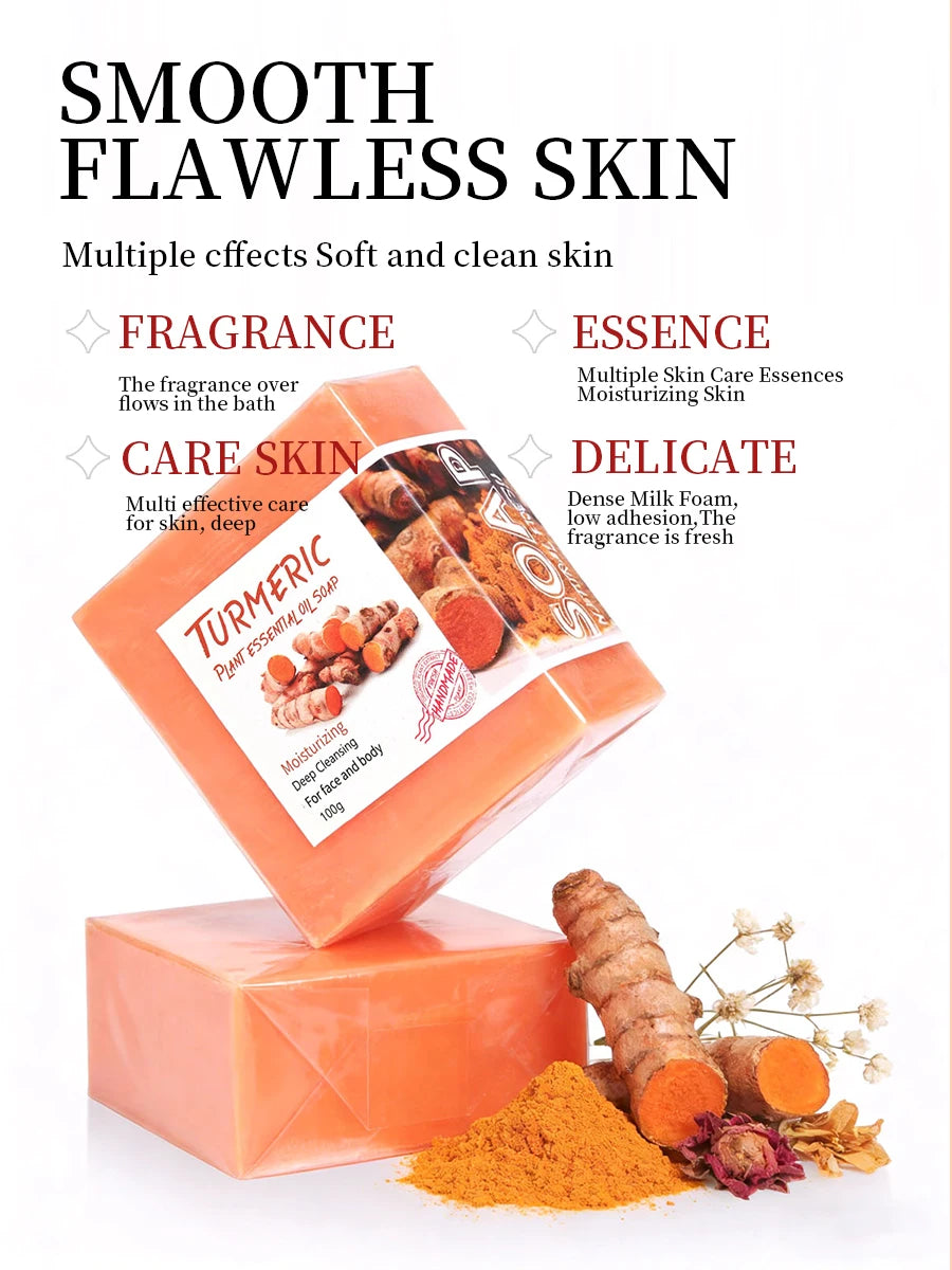 Pure Natural Turmeric Essential Oil Soap Bar – Deep Cleansing, Moisturizing & Skincare, 100g