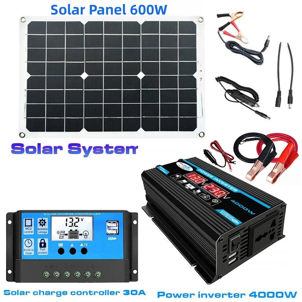 4000W Solar Inverter Kit – 12V to 110V/220V Solar Panel System with Charge Controller