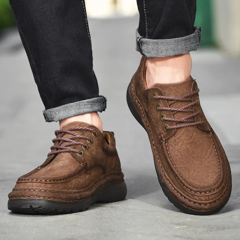 Men's Genuine Leather Lace-Up Casual Shoes