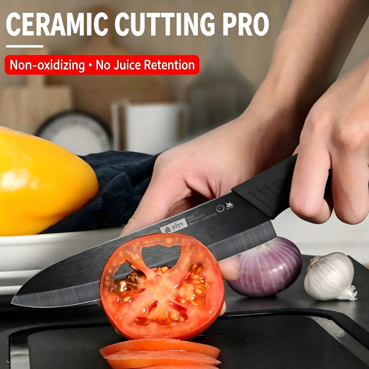 Ceramic Kitchen Knife with Protective Cover – Ultra-Sharp Chef, Fruit & Cleaver Knife with Non-Slip Handle