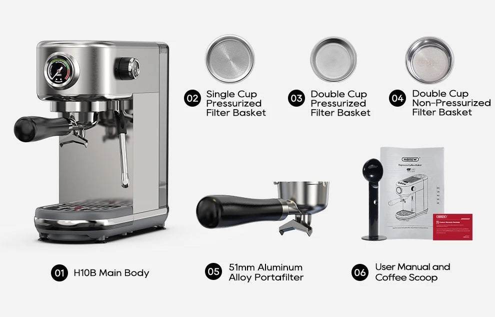 Barista-Level Espresso at Home — HiBREW H10B 20-Bar Semi-Automatic Espresso Machine | Temperature Control, Hot & Cold, Slim Design