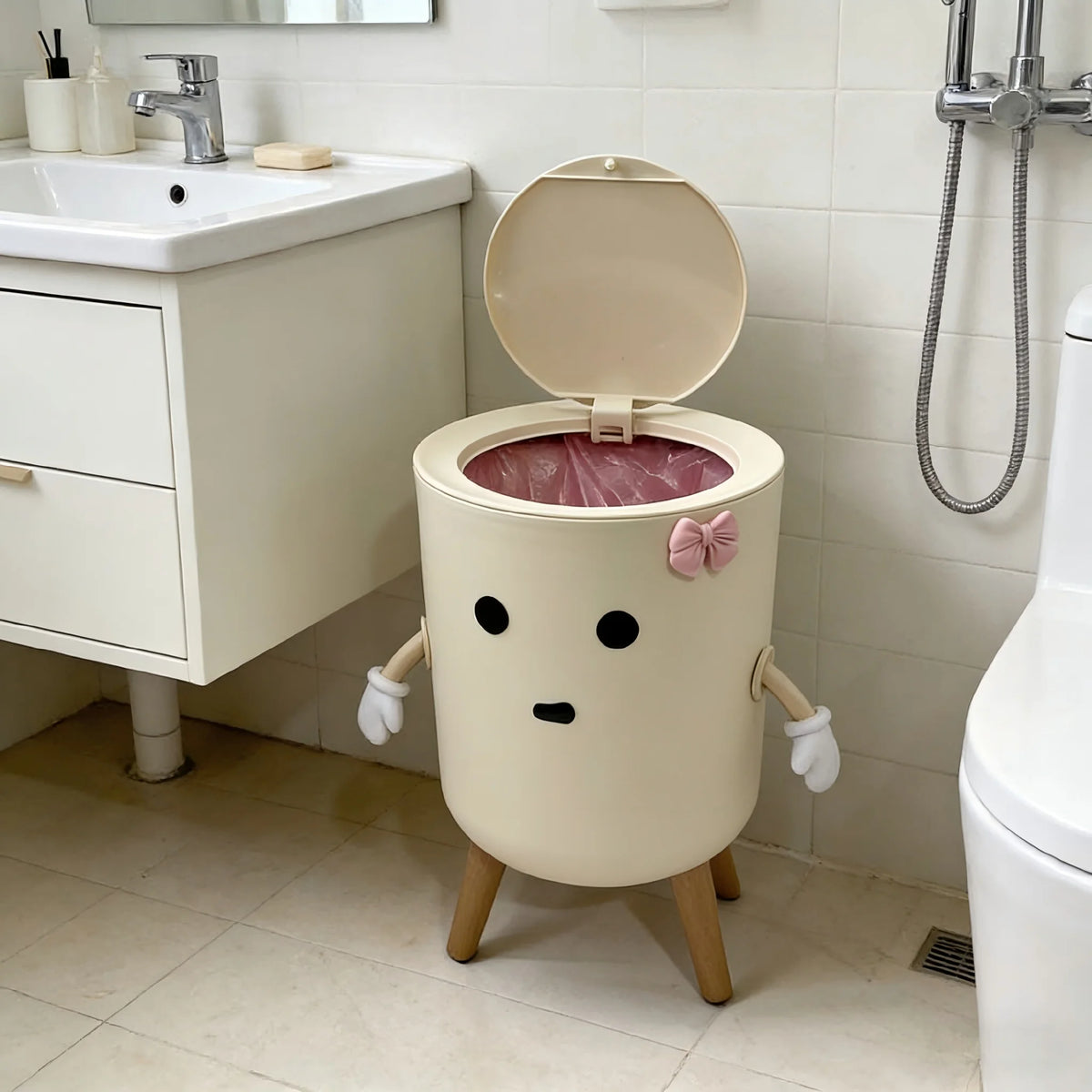 12L Cartoon Trash Can with Flip Lid