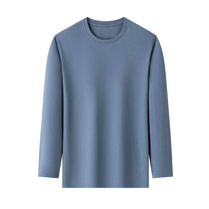 Men's Solid Color Round Neck Cotton Long Sleeve Tee — Everyday Essential
