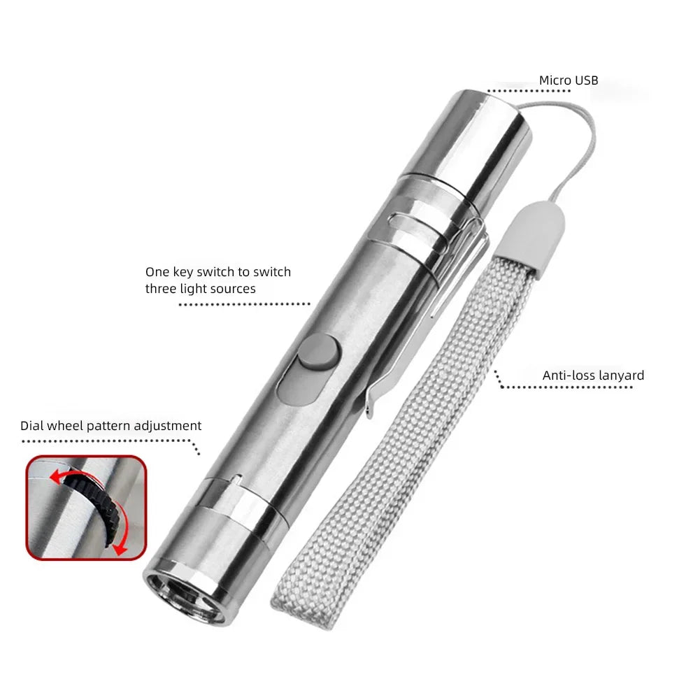 3-in-1 USB Rechargeable Pointer – Infrared, UV Detector & LED Flashlight