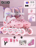 Inline Roller Skate Shoes with Helmet & Pads Set – Flashing 4-Wheel Beginner Adult Unisex Outdoor Skating