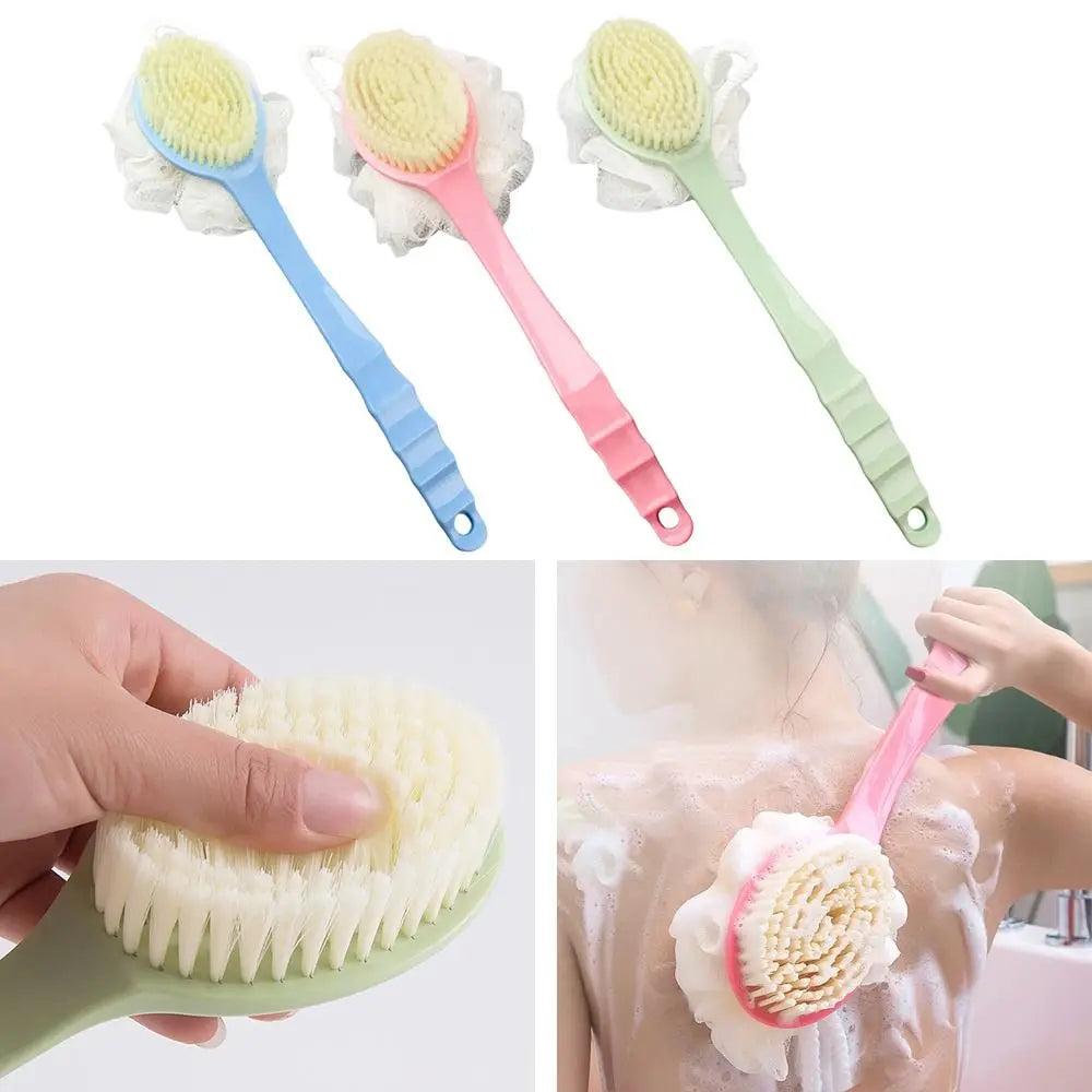 2-in-1 Double-Sided Long Handle Shower Brush – Exfoliating Soft Bristle Body Scrubber