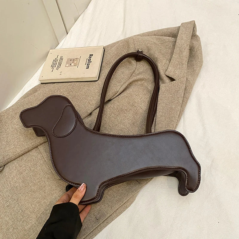 Funny Sausage Dog Kawaii Shoulder Tote Bag – Cute Creative PU Leather Handbag for Women
