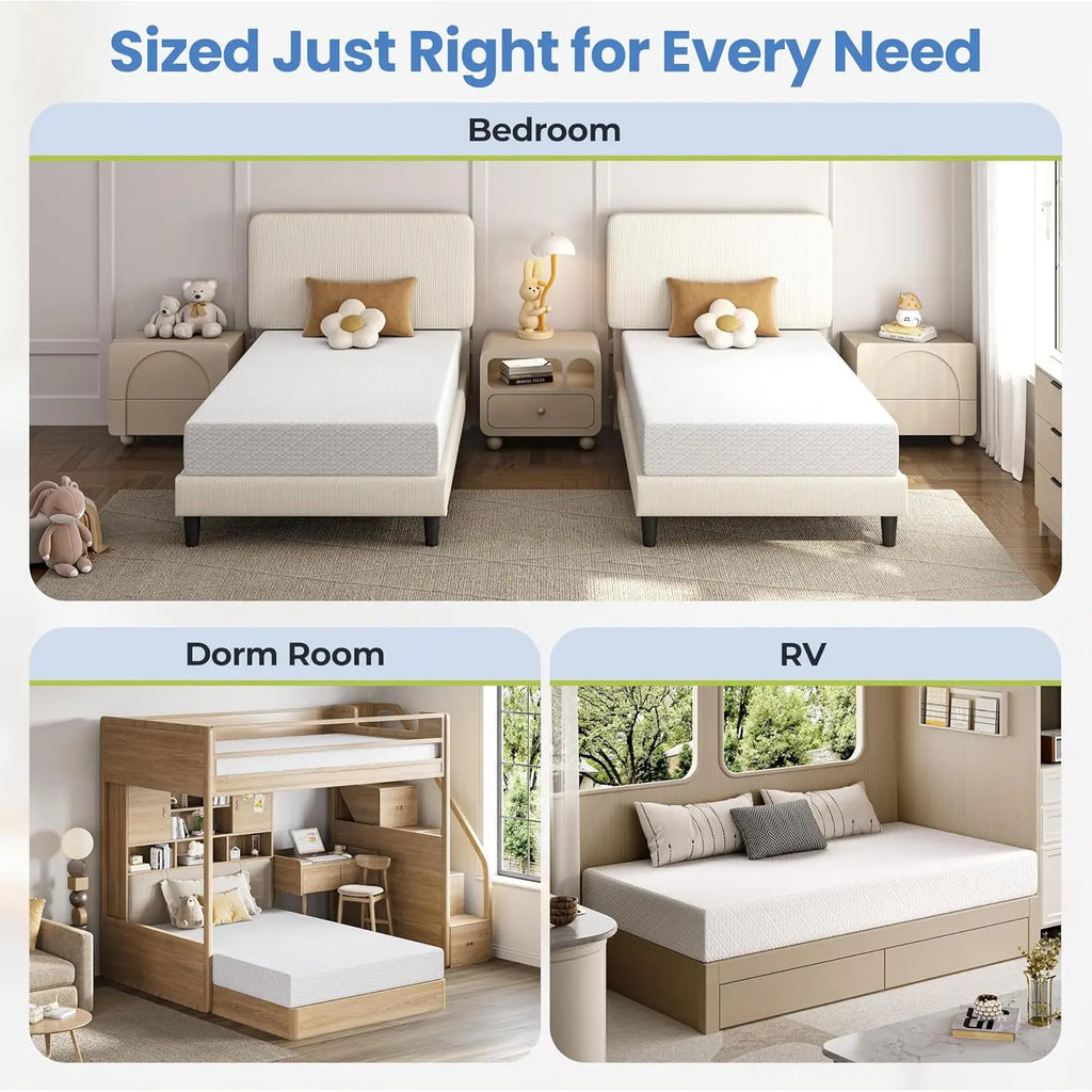 8 Inch Green Tea Gel Memory Foam Mattress – 3-Layer Cooling Foam, Medium Firmness, Multiple Sizes