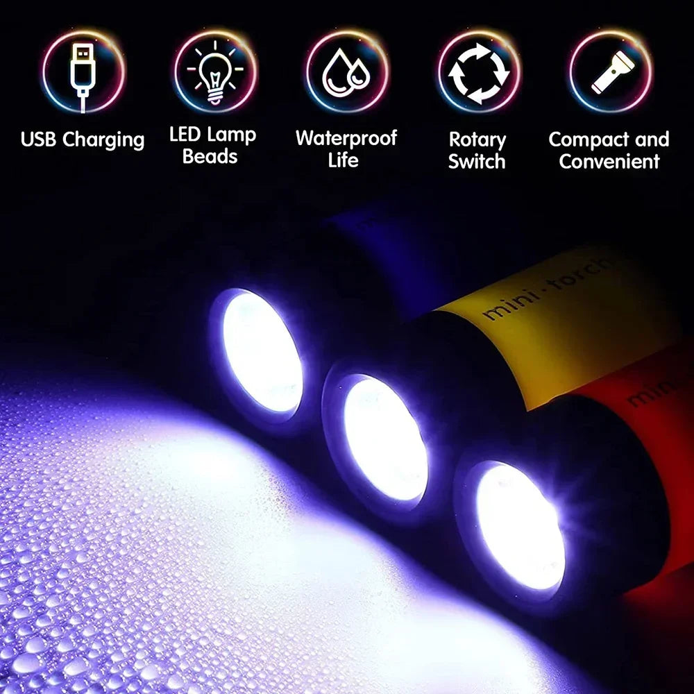 USB Mini Keychain Flashlight – Rechargeable EDC Torch, Waterproof, 16 Colors, Pocket-Sized LED Light